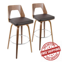 Lumisource B30-TRILOR WLBN2 Trilogy Mid-Century Modern Barstool in Walnut and Brown Faux Leather - Set of 2